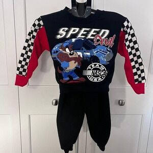 VTG Looney Tunes Taz NASCAR Outfit Kids M 5/6 Speed Devil Set Made USA